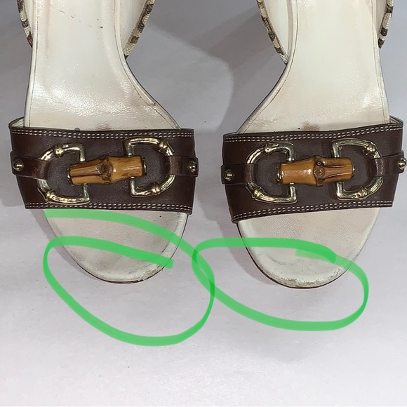 GUCCI size 39B cream linen block heel d'Orsay pumps with bamboo accent at vamp - Picture 11 of 14